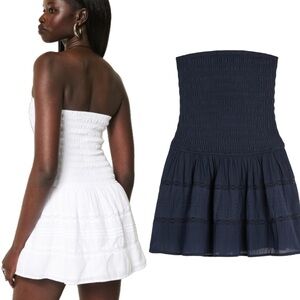 Hollister Strapless Smocked Bodice Mini Dress Romper, Navy Blue size Small